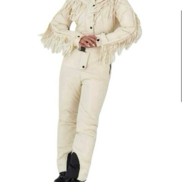 Stunning ivory Fringe skiing outfit SzM winter snow wear snowboard ski wear - Picture 3 of 16
